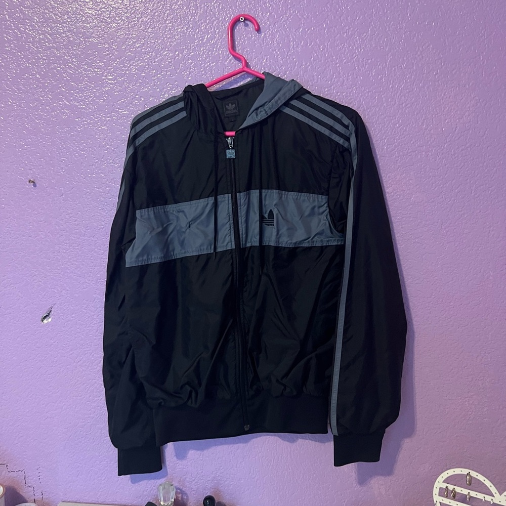 Vintage Adidas Black and Gray Windbreaker